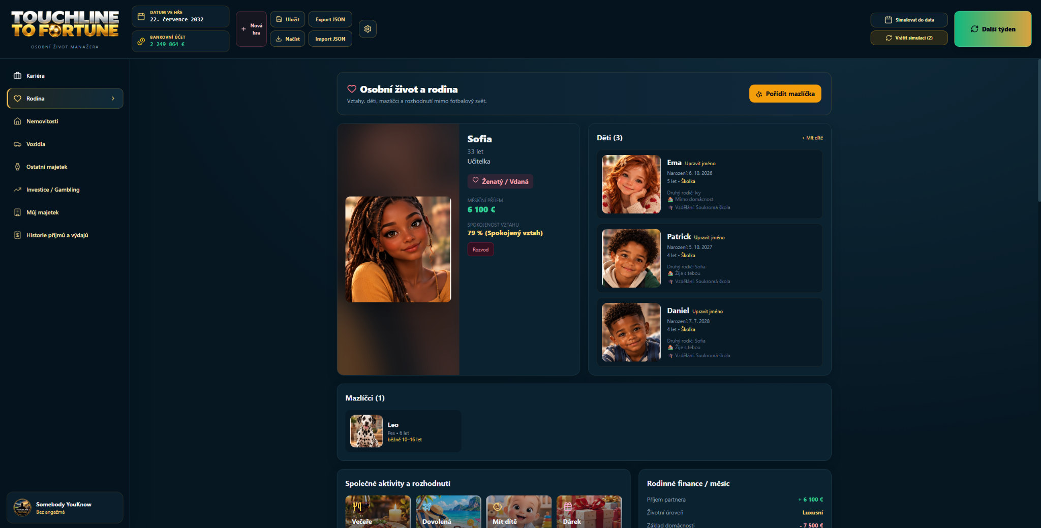 Family members, children and pets in the life simulator
